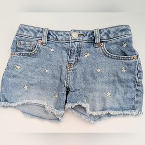 Kids' Jean/Denim Shorts w/Frayed Hems, Embroidered Daisies, Adjustable Waist